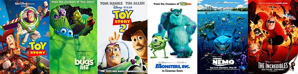 Posteres 6 Primeiras animações Pixar