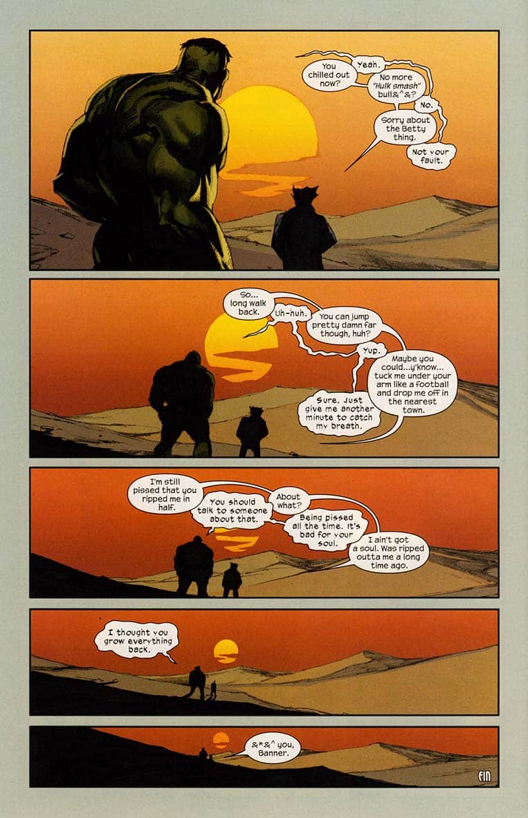 Hulk e Wolverine admiram o pôr do sol
