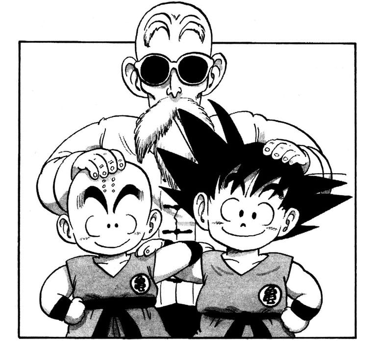 Goku, Mestre Kame e Kuririn Dragon Ball