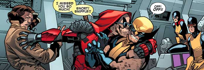 Deadpool beijando o Wolverine