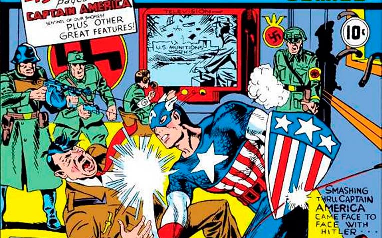 Capitão América socando Adolf Hitler