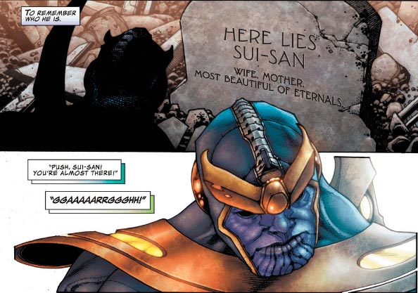 Thanos em frente ao túmulo de Sui-San, sua mãe