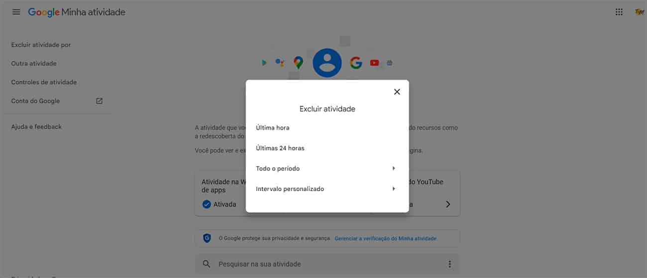 Google Minha Atividade - Excluir Atividade por