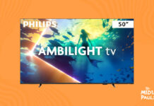 Smart TV Philips Ambilight 50″ 4K 50PUG8100/78: imersão visual com Ambilight 3 lados e Google TV Smart TV Philips Ambilight 50" 4K 50PUG8100/78