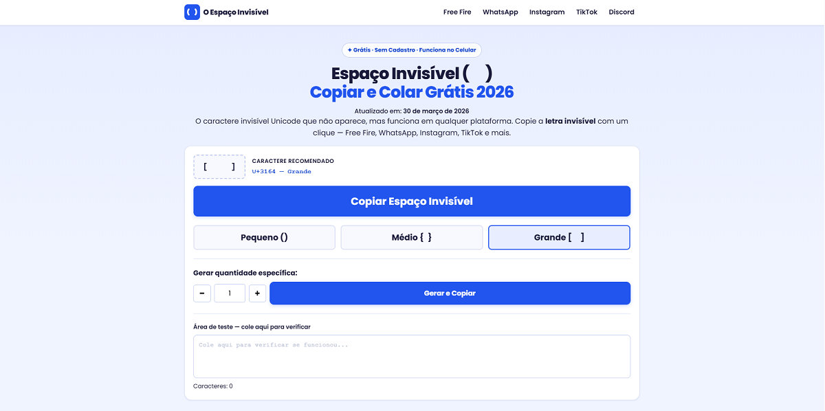 Tela da Ferramenta O Espaço Invisível